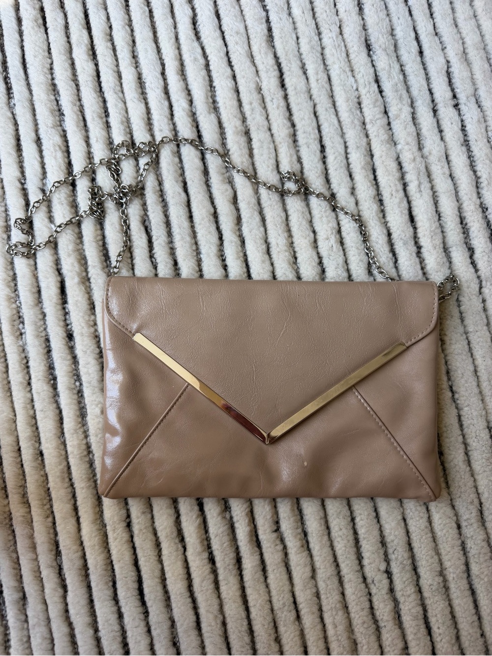 INC International Concepts Taupe Envelope Clutch with Silver Trim